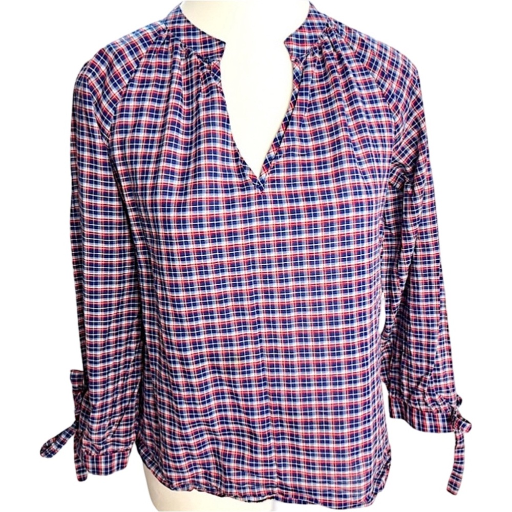 Madewell Tie Sleeve Plaid Top Women’s XS
Cotton Linen Blend Preppy Lightweight
